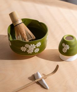 Green Ceramic Matcha Bowl Set with Bamboo Whisk, 500ml Starter Kit