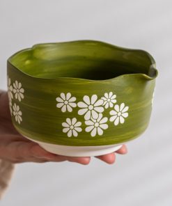 Green Ceramic Matcha Bowl Set with Bamboo Whisk, 500ml Starter Kit