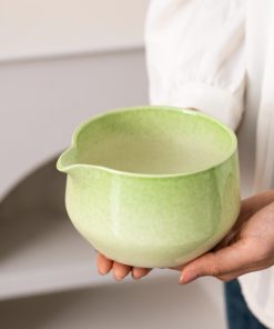 Green Ceramic Matcha Bowl Set with Spout, Bamboo Whisk & Holder, 450ml Starter Kit