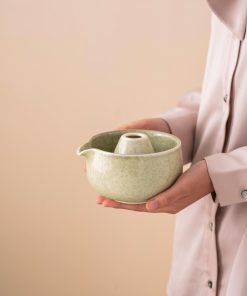 Green Ceramic Matcha Bowl Set with Spout, Bamboo Whisk & Holder, 450ml Starter Kit