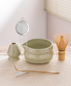 Green Sage Ceramic Matcha Bowl Set with Bamboo Whisk, 500ml Gift Kit