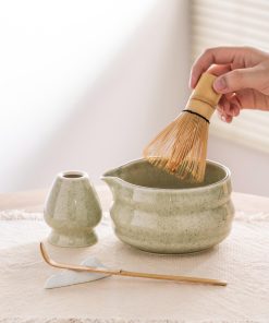 Green Sage Ceramic Matcha Bowl Set with Bamboo Whisk, 500ml Gift Kit