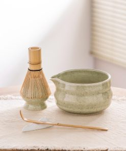 Green Sage Ceramic Matcha Bowl Set with Bamboo Whisk, 500ml Gift Kit