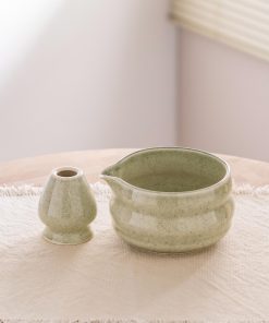 Green Sage Ceramic Matcha Bowl Set with Bamboo Whisk, 500ml Gift Kit