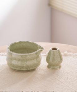 Green Sage Ceramic Matcha Bowl Set with Bamboo Whisk, 500ml Gift Kit