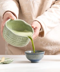 Green Sage Floral Ceramic Matcha Bowl Set with Bamboo Whisk, 450ml Gift Kit