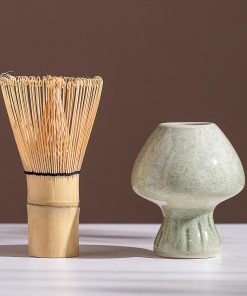 Green Sage Floral Ceramic Matcha Bowl Set with Bamboo Whisk, 450ml Gift Kit