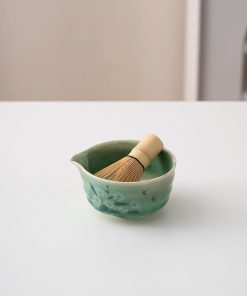 Green White Daisy Ceramic Matcha Bowl Set with Bamboo Whisk & Holder, 450ml Starter Kit