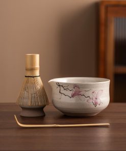 Hand-painted Ceramic Matcha Bowl Set with Bamboo Whisk, 450ml Starter Kit