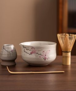Hand-painted Ceramic Matcha Bowl Set with Bamboo Whisk, 450ml Starter Kit