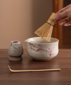 Hand-painted Ceramic Matcha Bowl Set with Bamboo Whisk, 450ml Starter Kit