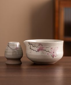Hand-painted Ceramic Matcha Bowl Set with Bamboo Whisk, 450ml Starter Kit