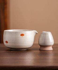Mushroom Hand-painted Ceramic Matcha Bowl Set with Bamboo Whisk & Holder, 450ml Starter Kit