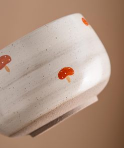 Mushroom Hand-painted Ceramic Matcha Bowl Set with Bamboo Whisk & Holder, 450ml Starter Kit
