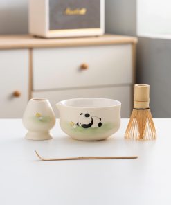 Panda Ceramic Matcha Bowl Set with Bamboo Whisk, 450ml Starter Kit
