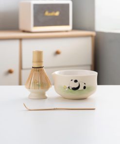 Panda Ceramic Matcha Bowl Set with Bamboo Whisk, 450ml Starter Kit