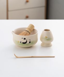 Panda Ceramic Matcha Bowl Set with Bamboo Whisk, 450ml Starter Kit
