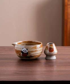 Panda Hand-painted Ceramic Matcha Bowl Set, 450ml Starter Kit