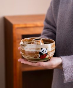 Panda Hand-painted Ceramic Matcha Bowl Set, 450ml Starter Kit