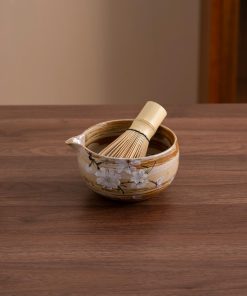 Peach Blossom Hand-painted Ceramic Matcha Bowl Set with Bamboo Whisk & Holder, 450ml Starter Kit
