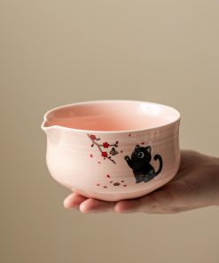 Pink Black Black Cat Ceramic Matcha Bowl Set, 450ml Starter Kit