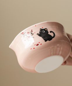 Pink Black Black Cat Ceramic Matcha Bowl Set, 450ml Starter Kit