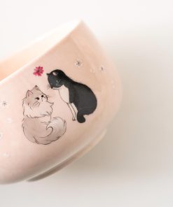 Pink Cat Hand-painted Ceramic Matcha Bowl Set with Spout, Bamboo Whisk & Holder, 450ml Starter Kit