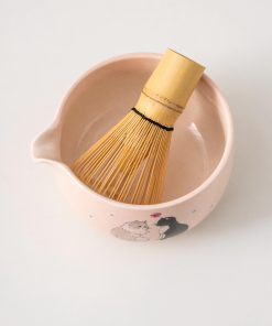 Pink Cat Hand-painted Ceramic Matcha Bowl Set with Spout, Bamboo Whisk & Holder, 450ml Starter Kit