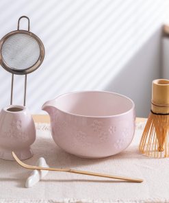 Pink Ceramic Matcha Bowl Set with Bamboo Whisk, 450ml Starter Kit