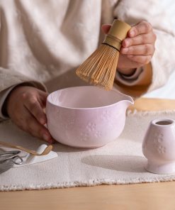 Pink Ceramic Matcha Bowl Set with Bamboo Whisk, 450ml Starter Kit