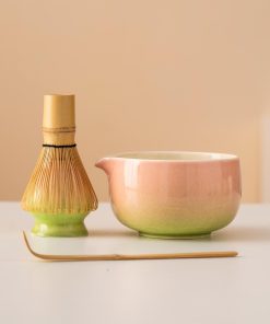 Pink Ceramic Matcha Bowl Set with Spout, Bamboo Whisk & Holder, 450ml Gift Kit
