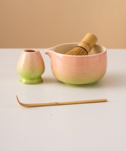 Pink Ceramic Matcha Bowl Set with Spout, Bamboo Whisk & Holder, 450ml Gift Kit