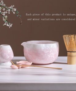 Pink Crystal Glaze Ceramic Matcha Bowl Set with Bamboo Whisk, 700ml Starter Kit