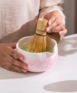 Pink Crystal Glaze Ceramic Matcha Bowl Set with Bamboo Whisk, 700ml Starter Kit