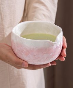 Pink Crystal Glaze Ceramic Matcha Bowl Set with Bamboo Whisk, 700ml Starter Kit