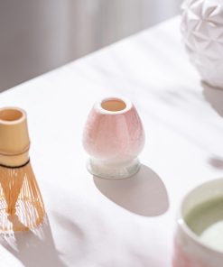 Pink Crystalline Ceramic Matcha Bowl Set with Bamboo Whisk, 480ml Starter Kit