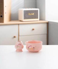 Pink Floral Hand-painted Ceramic Matcha Bowl Set, 450ml Starter Kit