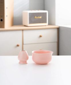 Pink Floral Hand-painted Ceramic Matcha Bowl Set, 450ml Starter Kit
