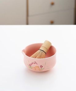 Pink Floral Hand-painted Ceramic Matcha Bowl Set, 450ml Starter Kit