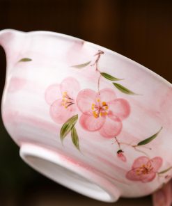 Pink Flower Hand-painted Ceramic Matcha Bowl Set with Bamboo Whisk & Holder, 600ml Gift Kit