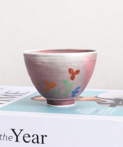 Pink Flower Hand-painted Ceramic Matcha Tea Cup 140ml for Tea Ceremony
