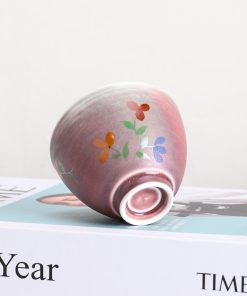 Pink Flower Hand-painted Ceramic Matcha Tea Cup 140ml for Tea Ceremony