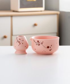 Pink Hand-painted Ceramic Matcha Bowl Set with Bamboo Whisk & Holder, 450ml Starter Kit