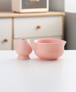Pink Hand-painted Ceramic Matcha Bowl Set with Bamboo Whisk & Holder, 450ml Starter Kit