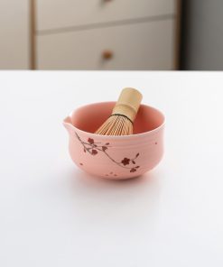 Pink Hand-painted Ceramic Matcha Bowl Set with Bamboo Whisk & Holder, 450ml Starter Kit