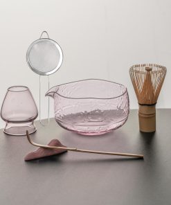 Pink Sakura Glass Matcha Bowl Set with Bamboo Whisk, 600ml Starter Kit
