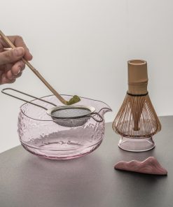 Pink Sakura Glass Matcha Bowl Set with Bamboo Whisk, 600ml Starter Kit