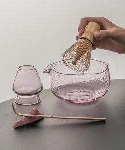 Pink Sakura Glass Matcha Bowl Set with Bamboo Whisk, 600ml Starter Kit