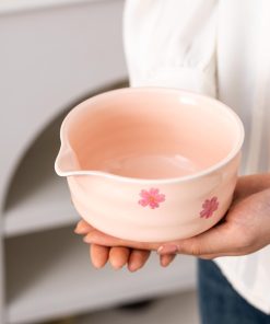 Pink Sakura Hand-painted Ceramic Matcha Bowl Set with Bamboo Whisk & Holder, 450ml Starter Kit