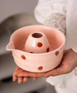 Pink Strawberry Hand-painted Ceramic Matcha Bowl Set with Bamboo Whisk & Holder, 450ml Starter Kit